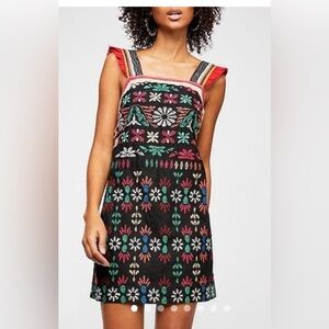 Free People Cozumel Embroidered Dress in  Cotton Linen Blend, Small